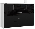 Kummut K45, 4 sahtlit ja 2 ust, valge/must, 110 &times; 80 &times; 35 cm