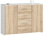 Kummut K45, 4 sahtlit ja 2 ust, valge, 110 &times; 80 &times; 35 cm
