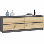 Kummut AKORD K160, 4 sahtlit, hall/pruun, 160 &times; 55 &times; 40 cm