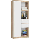 Kontoririiul AKORD R15, 1 uks ja 2 sahtlit, tamme-/valge, 80 &times; 180 &times; 35 cm
