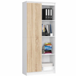 Kontoririiul AKORD R80 CLP, 1 uks, 8 riiulit, valge/tamme v&auml;rvi, 80 &times; 180 &times; 35 cm