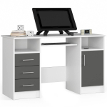 Arvutilaud ANA, 3 sahtlit, valge/hall, 124 &times; 74 &times; 52 cm