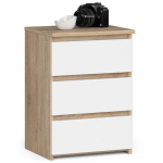 &Ouml;&ouml;kapp CL3, 3 sahtlit, tammi/valge, 40 &times; 57 &times; 35 cm