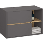 Seinale kinnitatav vannitoakapp valamu alla VAMI W90, 2 sahtlit ja 2 avatud riiulit, hall/pruun, 90 &times; 60 &times; 45,5 cm