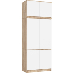 Riidekapp AkordV2 S90, 6 ukse ja 6 riiuliga, tammepuiduvalge, 90 &times; 235 &times; 51 cm