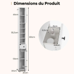 Vannitoakapp, 2 ust, 5 riiulit, 1 sahtel, Valge, 20 &times; 180 &times; 20 cm