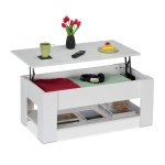 Diivanilaud Relaxdays 10049654_49, avatava lauaplaadi ja riiuliga, Valge, 98 &times; 42 &times; 50 cm