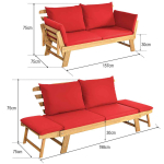 Diivanvoodi, Reguleeritavad k&auml;etoed, Punane, 198 &times; 75 &times; 75 cm