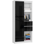 Kontoririiul CLP R15, 7 riiulit, 1 uks ja 2 sahtlit, valge/must, 80 &times; 180 &times; 35 cm