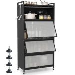 K&ouml;&ouml;gikapp, 5 tasandit, 4 ust, Must/valge, 80,5 &times; 40 &times; 162 cm