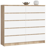 Kummut AKORD K140, 10 sahtlit, valge ja pruuni v&auml;rvi, 138 &times; 121 &times; 40 cm