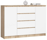 Kummut K140, 2 ust ja 4 sahtlit, tamm/valge, 138 &times; 99 &times; 40 cm
