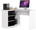Nurgaga arvutilaud B16, vasakpoolne, 3 sahtlit, Valge/must, 124 &times; 77 &times; 85 cm