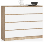 Kummut AKORD K120, 8 sahtlit, valge/tammev&auml;rvi, 120 &times; 99 &times; 40 cm