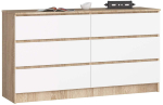 Kummut K140, 6 sahtlit, valge/tammev&auml;rvi, 138 &times; 77 &times; 40 cm
