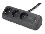 Pikendusjuhe Digitus DA-70625, 3 pistikupesa, 2 USB-A ja 1 USB-C
