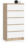 Kummut K60 AKORD Furniture Factory, 5 sahtlit, pruuni/valget v&auml;rvi, 60 &times; 121 &times; 40 cm