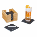 Kiltkivist alusmatid Relaxdays, 8 tk bambuskarbiga, 10 &times; 10 &times; 0,7 cm