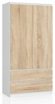 Riidekapp S90, 2 ust, 2 sahtlit, valge/tamme v&auml;rvi, 90 &times; 180 &times; 51 cm