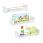 Laste seinariiulid Relaxdays, 3 tk, valged/naturaalsed, 50 &times; 12 &times; 18 cm