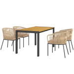 Aiam&ouml;&ouml;blikomplekt, 7-osaline, 1 laud ja 4 tooli, Must/hallikaspruun/Helepruun, 140 &times; 74 &times; 80 cm