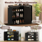Jalatsikapp, 2 ust, 3 riiulit, Must, 80 &times; 31 &times; 64,5 cm