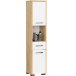 Vannitoakapp FIN, 2 ust, 5 riiulit, 1 sahtel, valge/pruun, 30 &times; 140 &times; 30 cm