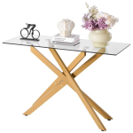Moodne ristk&uuml;likukujuline klaasist kohvilaud kuldsete geomeetriliste jalgadega