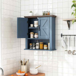 Seinale kinnitatav vannitoakapp, 2 ust, 3 riiuliasendit, Sinine, 55 &times; 60 &times; 19 cm