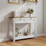 Konsoollaud, 2 sahtlit, Naturaalne/valge, 106 &times; 30 &times; 81 cm