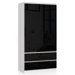 Riidekapp S90, 2 ust, 2 sahtlit, valge/must, 90 &times; 180 &times; 51 cm