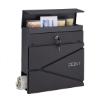 Postkast Relaxdays 10038936.0, Ajalehesektsiooniga, Must, 37 &times; 37 &times; 11 cm
