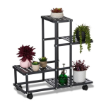 Ratastel lillealus 4 riiuliga 60,5x61,5x26cm, must