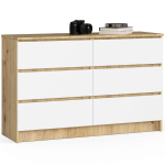 Kummut K120 CLP, 6 sahtlit, valge/tamm, 120 &times; 77 &times; 40 cm