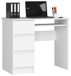 Kirjutuslaud A-6 CLP, vasakpoolne, 3 sahtlit, Valge, 90 &times; 77 &times; 50 cm