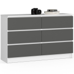 Kummut K120, 6 sahtlit, valge/hall, 120 &times; 77 &times; 40 cm