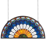 Vintage poolringikujuline Tiffany stiilis vitraažaken, 913x465 mm