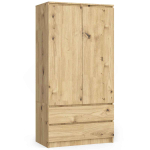Riidekapp S90, 2 ust, 2 sahtlit, tammepuidutooni, 90 &times; 180 &times; 51 cm