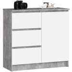 Kummut K80 JERRY, 1 uks, 3 sahtlit, Hall/valge, 80 &times; 77 &times; 35 cm