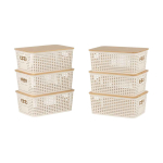 Hoiukastid Relaxdays, 6 tk, Valge/tamme, 25,5 &times; 10,5 &times; 18 cm