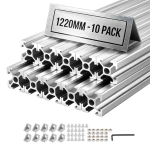Alumiiniumist ekstrusioonprofiilid VEVOR 2020T-122-10-Y, 10 tk, H&otilde;bedane, 20 &times; 20 &times; 1220 mm