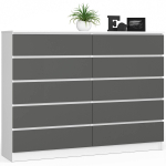 Kummut K160, 10 sahtlit, valge/hall, 160 &times; 121 &times; 40 cm
