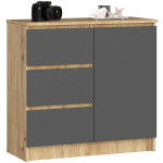 Kummut K80 JERRY, 1 uks, 3 sahtlit, tammehall, 80 &times; 77 &times; 35 cm