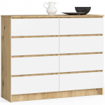 Kummut K120, 8 sahtliga, valge tamme, 120 &times; 99 &times; 40 cm