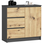 Kummut K80 JERRY CLP, 1 uks ja 3 sahtlit, halli/tamme v&auml;rvi, 80 &times; 77 &times; 35 cm