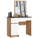 Tualettlaud peegliga CLP P-2/SL, vasakpoolne, 2 sahtlit, tammepuidu/valge, 90 &times; 142 &times; 50 cm
