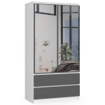 Riidekapp NORE S90 peegliga, valge/tumehall