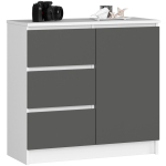 Kummut K80 JERRY, 1 uks ja 3 sahtlit, valge/halli, 80 &times; 77 &times; 35 cm