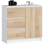 Kummut K80 JERRY, 1 uks ja 3 sahtlit, valge/tamme, 80 &times; 77 &times; 35 cm