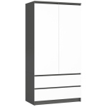 Riidekapp S90, 2 ust, 2 sahtlit, Hall-valge, 90 &times; 180 &times; 51 cm